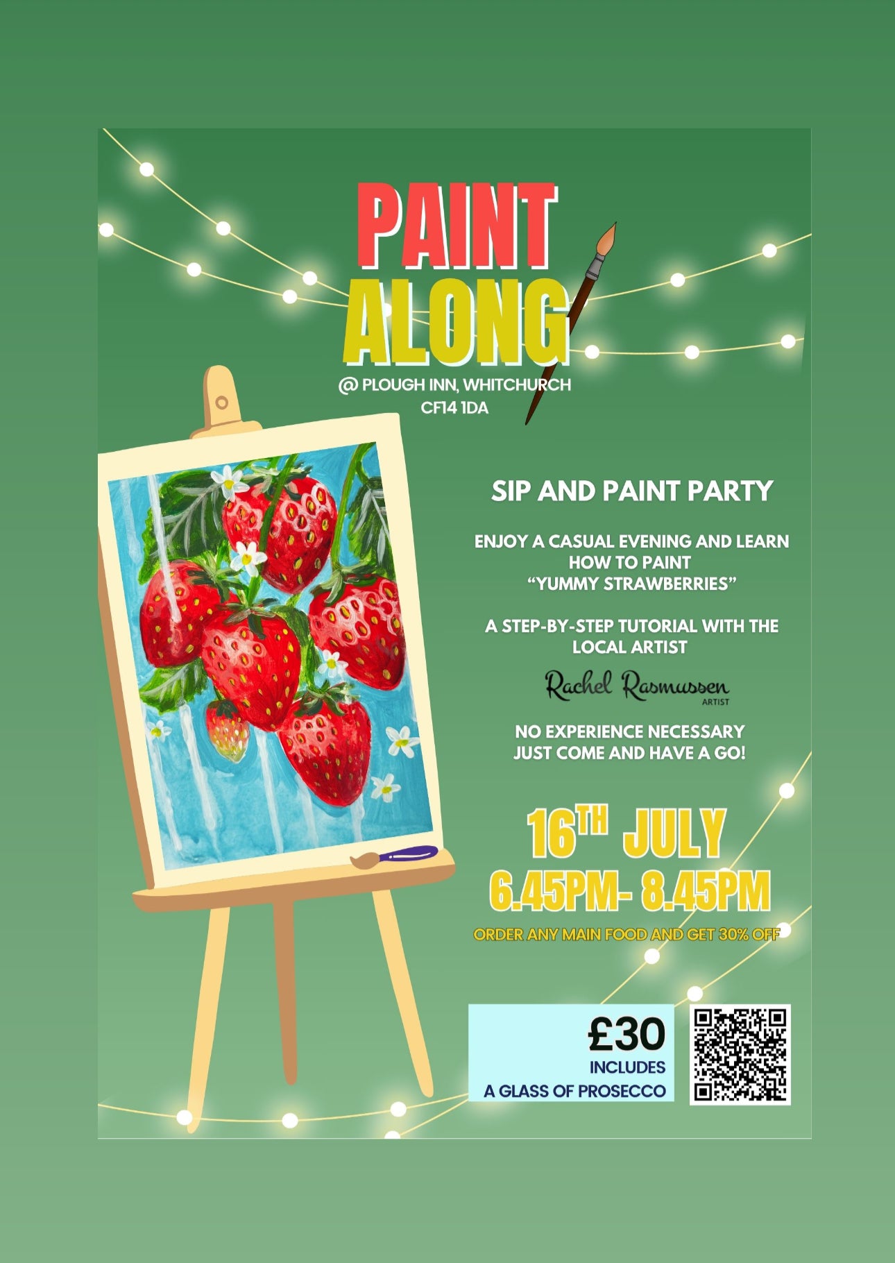 “Yummy Strawberries!”, Adult Paint Along, Plough, Cardiff- 16th July, 6.45pm