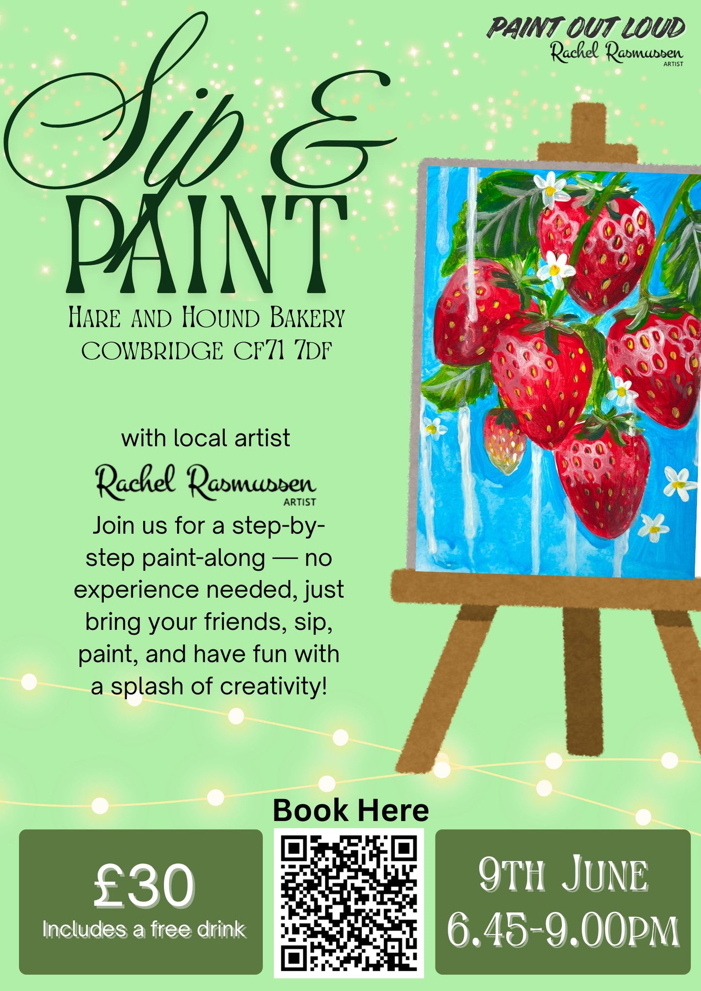 Juicy Strawberries, Adult Paint Along, Hare and Hound, Cowbridge- 9th June, 6.45pm