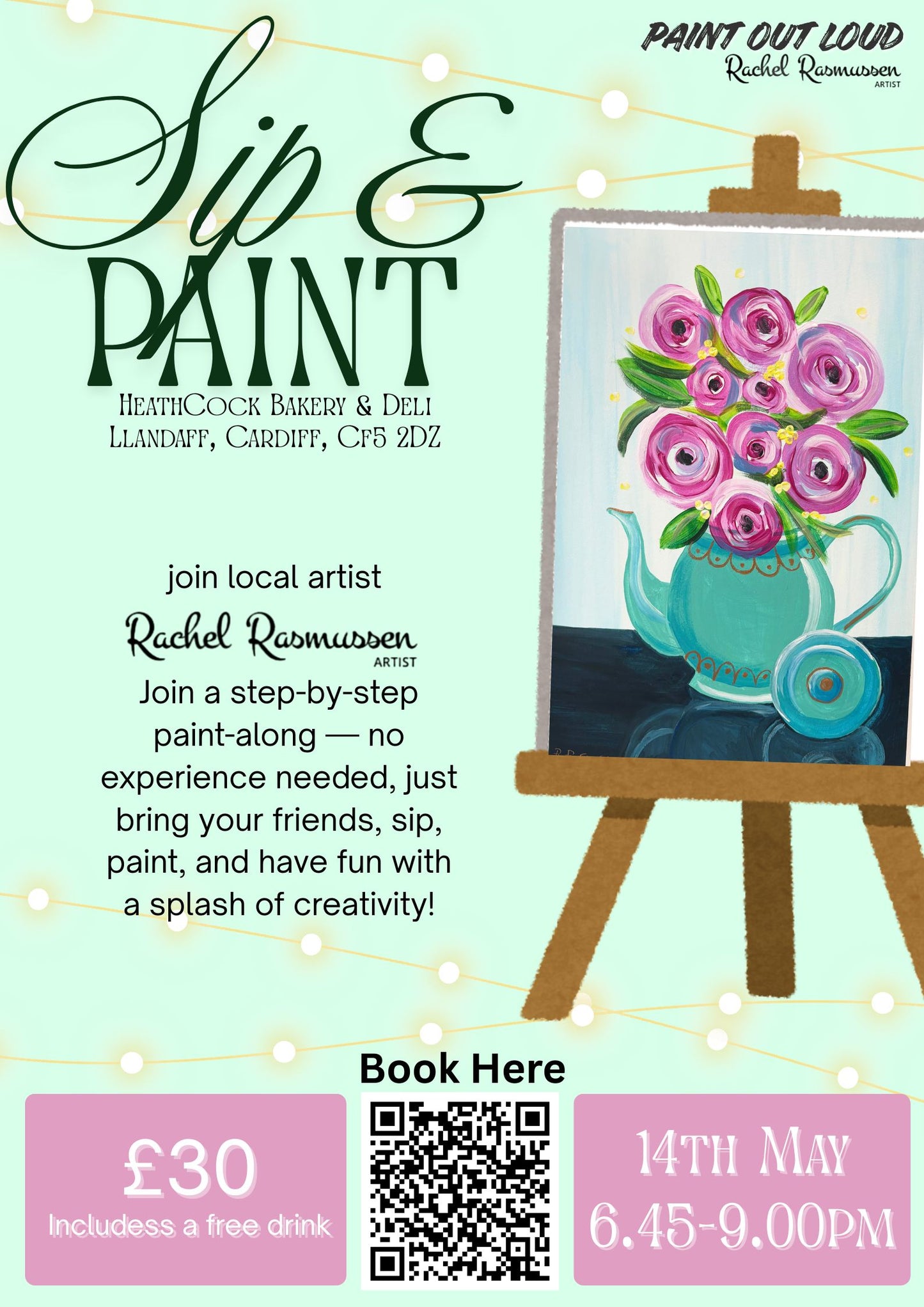 Floral Teapot, Adult Paint Along, Heathcock Bakery, Cardiff- 14th May, 6.45pm