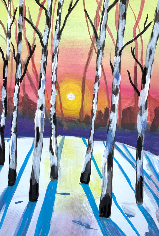 Snowy Trees Sunset , Adult Paint Along, Plough, Cardiff