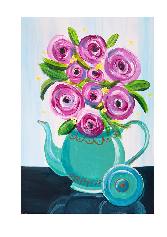 Floral Teapot, Adult Paint Along, Heathcock Bakery, Cardiff- 14th May, 6.45pm